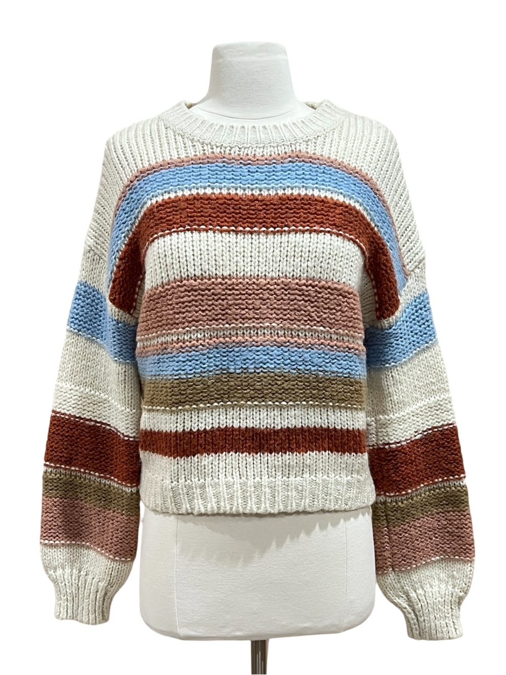 Alya Striped Color-Block Chunky Knit Long Sleeve Pullover Sweater Size Medium